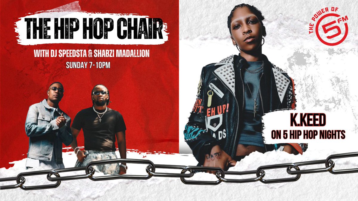 5FM's tweet image. Cape Town’s finest @KKeed_ joins #5HipHopNights on the Hip Hop Chair this Sunday! Tap in at 7PM as @speedstabro and @ShabZiMadallion unpack her journey, sound, and what’s next for one of SA’s boldest emcees. 🚀🎤