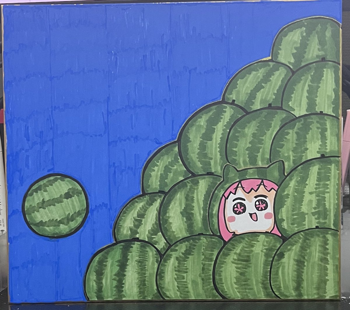 metakobot's tweet image. スイカの日だからスイカの色紙を描いたよ