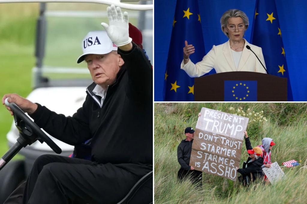 nypost's tweet image. Trump and Ursula von der Leyen to meet for high stakes trade talks as clock ticks on tariff deadline trib.al/FEecHNQ