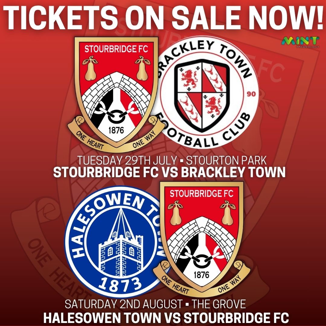 StourbridgeFC's tweet image. Our last two preseason tests 👀 

We host national league side @BrackleyTownFC on Tuesday in our final game at @StourbridgeRFC 🏡 

We then travel to @halesowentownfc on Saturday for the Brookes-Clark Shield 🏆 

Tickets for both games are on sale now 👇

stourbridgefc.ktckts.com/brand/match-ti…