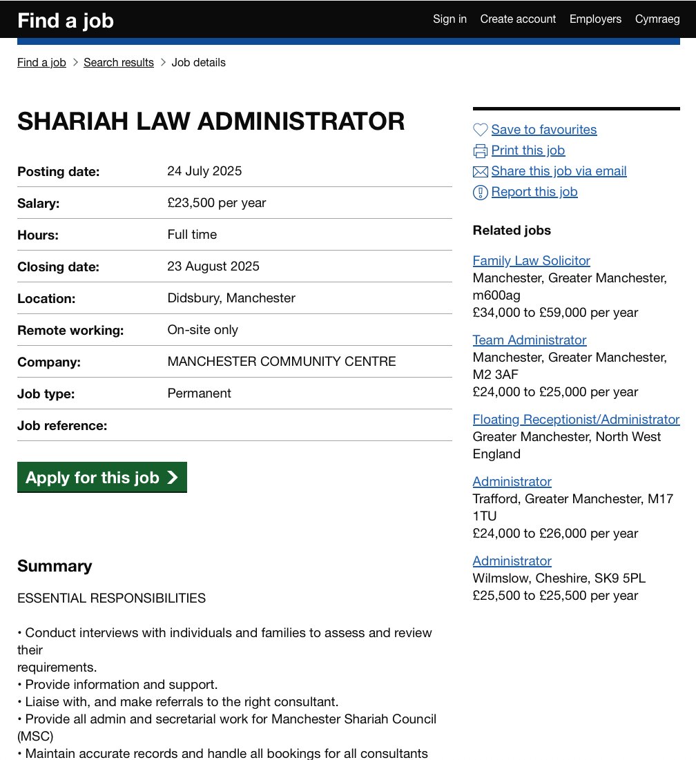 JasonJFisk's tweet image. WHAT THE FUCK IS THIS?
findajob.dwp.gov.uk/details/168936…
SHARIAH LAW ADMINISTRATOR on the gov.uk website?
@TRobinsonNewEra @Nigel_Farage @RupertLowe10
