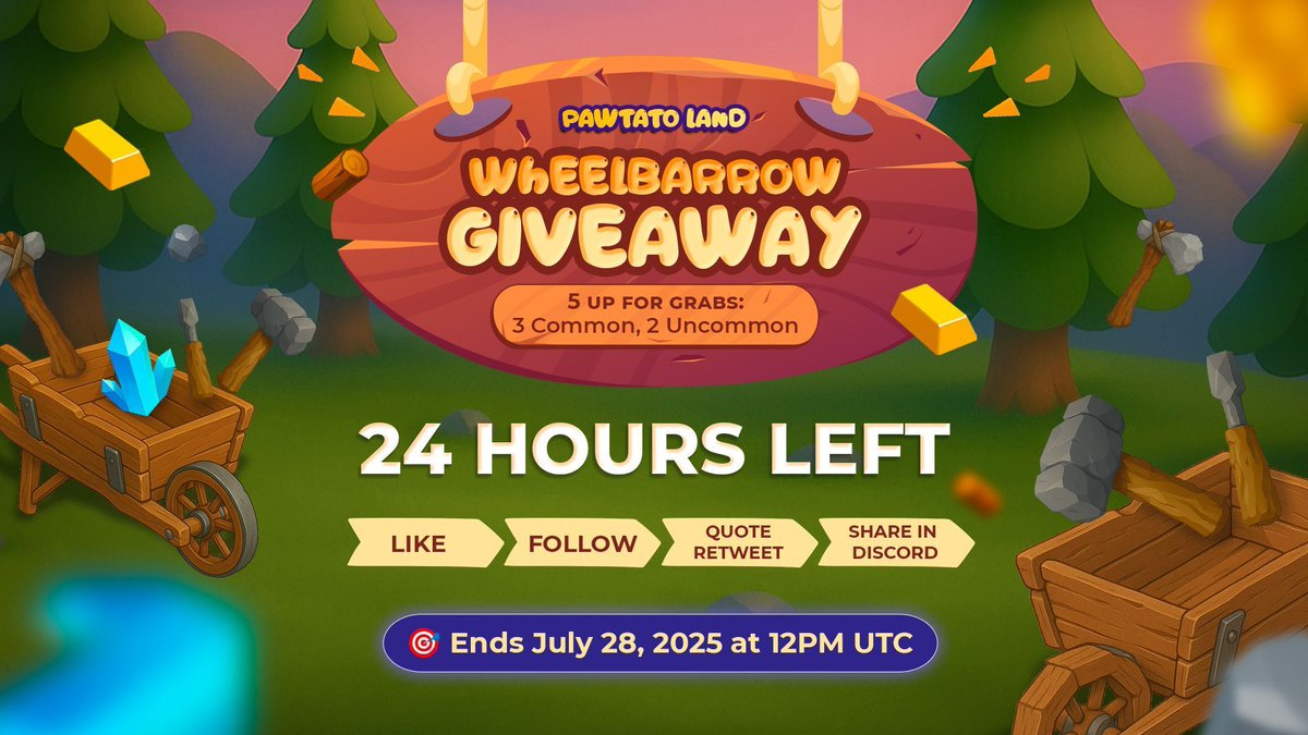 ⏳ 24-HOURS LEFT!  

Still haven’t joined the Wheelbarrow Giveaway? We’re giving away 3 Common and 2 Uncommon wheelbarrows to help you with your crafting adventure! 🌱 

With crafting just around the corner, now’s your chance to stack up resources early! 🌟

Giveaway ends in 24