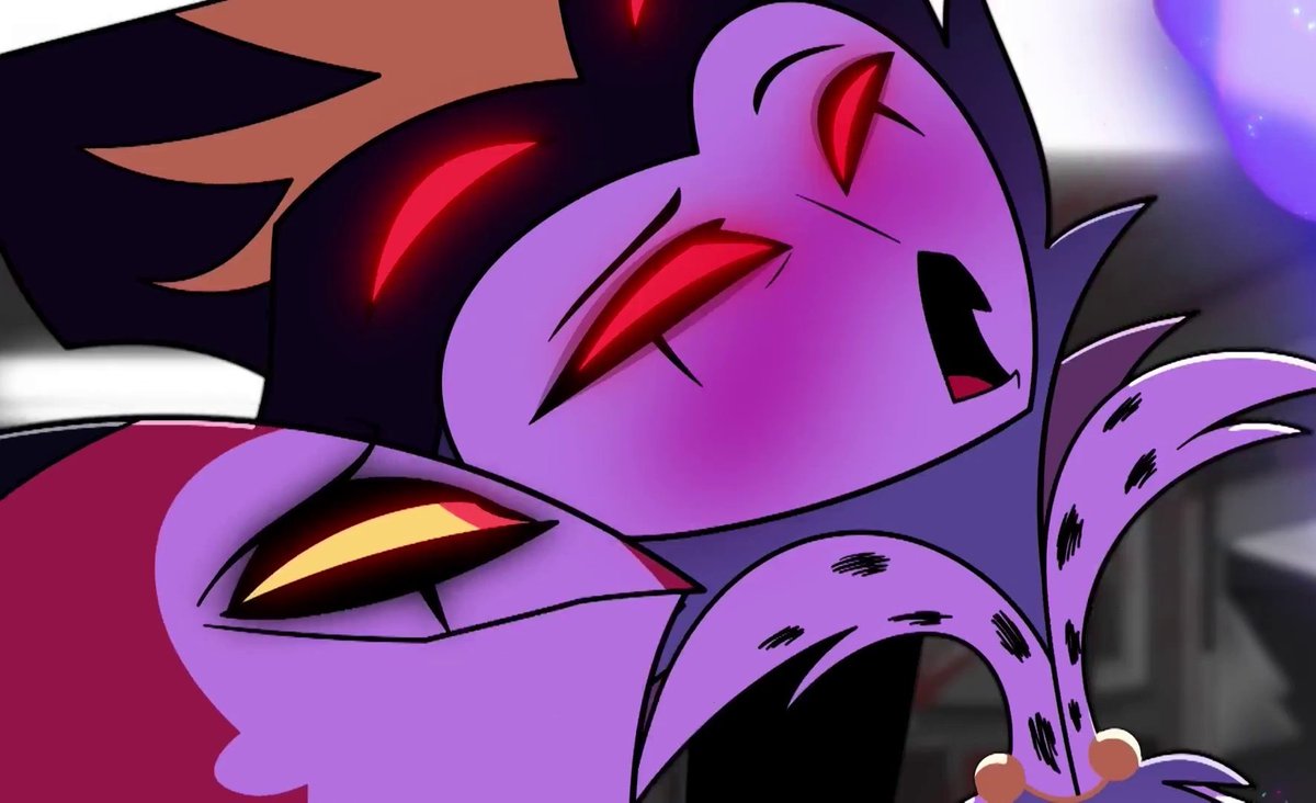 HelluvaNin666's tweet image. Still love this frame! Blitz&apos;s mask is off and he&apos;s just basking in the moment as he drinks in Stolas&apos; reaction 😊💗