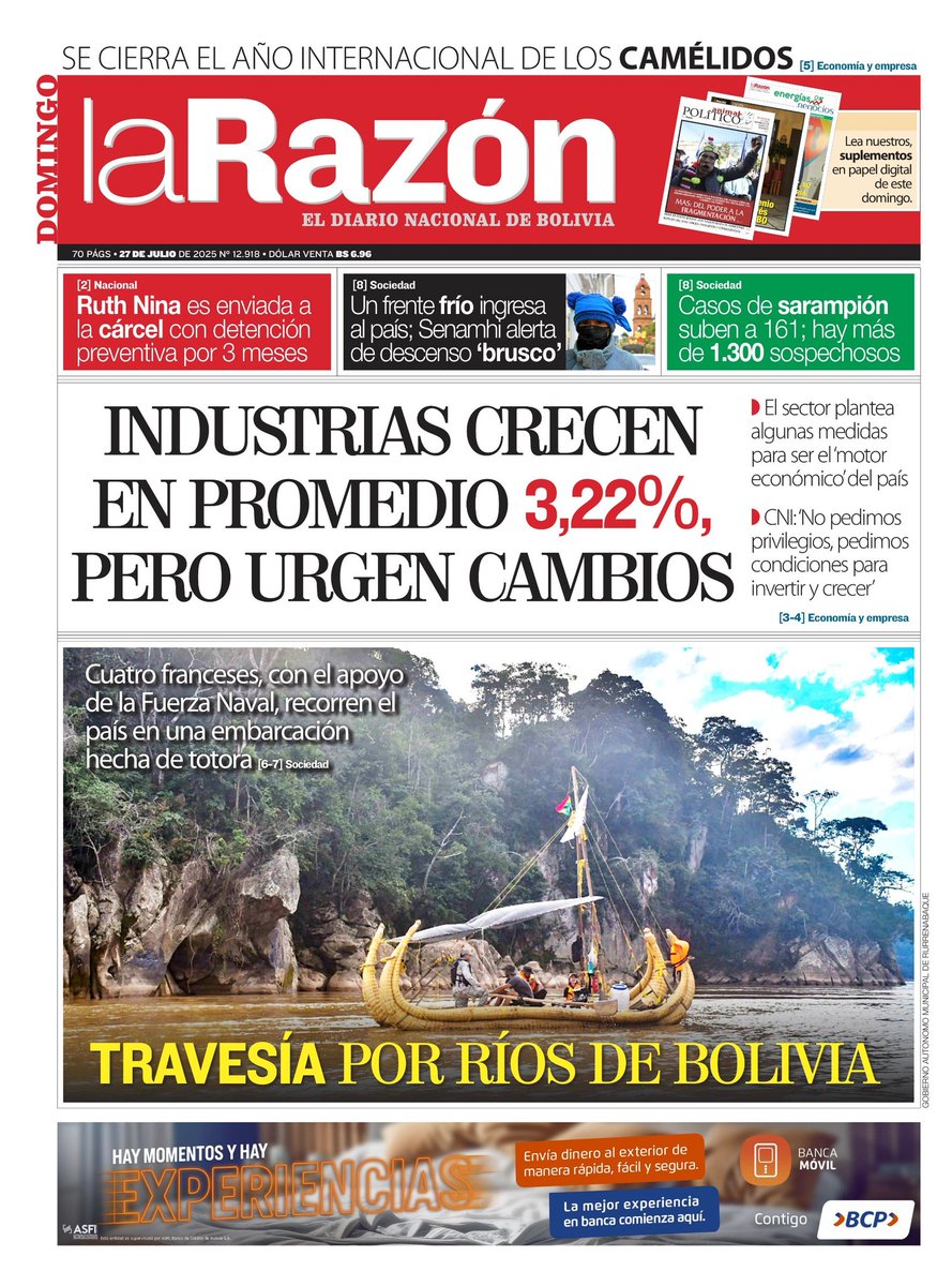Buenos días, estimados lectores.
Compartimos la portada de nuestra edición de ePaper de esta jornada.
#LaRazón
epaper.la-razon.com/2025/epaper/