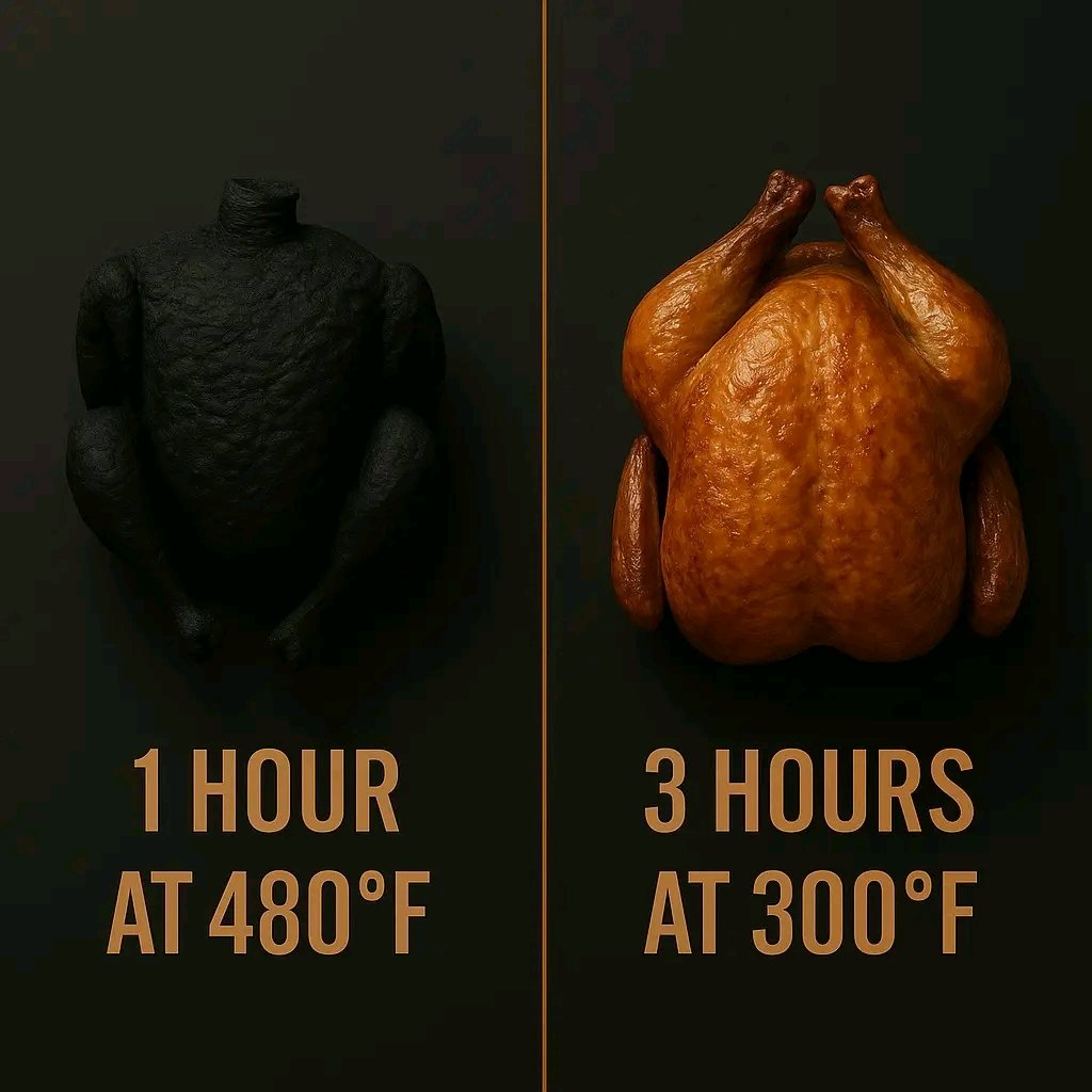 Ezekle1's tweet image. 🔥 Today I witnessed the most powerful visual metaphor…
Two dishes.
One was completely burnt in just an hour at 480°.
The other? Perfectly cooked — after three hours at 150°.
And it hit me:
Real growth — whether personal, professional, or spiritual — isn’t about speed.
It’s…