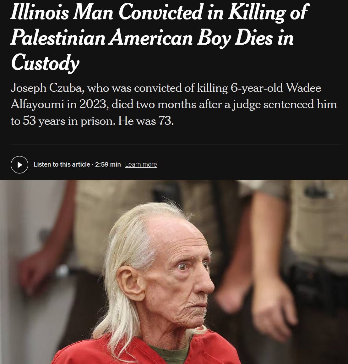 PoliticEvent's tweet image. قبل قليل...
وفاة الأمريكي الذي طعن طفل فلسطيني حتى الموت في ولاية إلينوي الأمريكية عام 2023 بدافع كراهية المسلمين.
مات بأحد سجون ولاية إلينوي الأمريكية بعد شهرين من دخوله السجن الذي يُفترض أن يقضي فيه عقوبة الحبس لمدة 53 عام.
