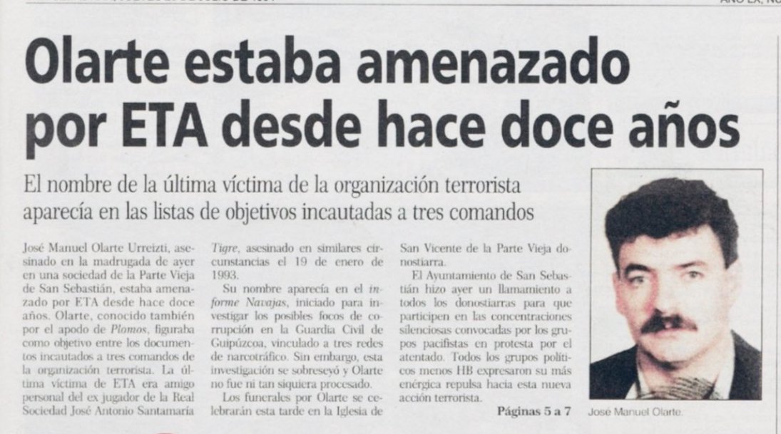 vctorst2's tweet image. Un día como hoy de 1994 #ETA asesinó en #SanSebastián al hostelero JOSÉ MANUEL OLARTE URREIZTI. 

Le dispararon un tiro en la nuca cuando jugaba a cartas con amigos en una sociedad gastronómica. 

Su asesino se lo encontró por casualidad. 

Llevaba 12 años amenazado.

#MEMORIA