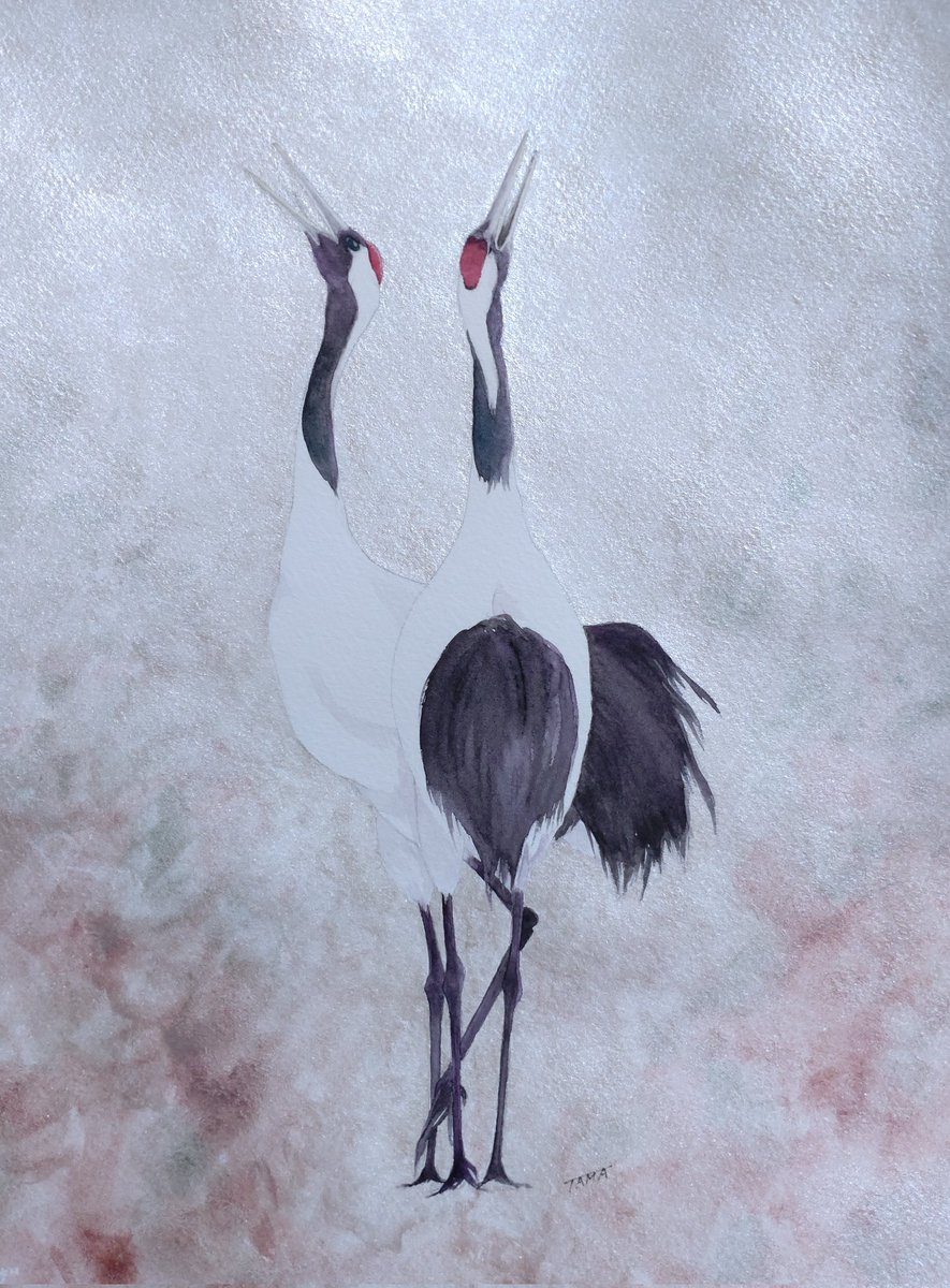 ritorutama's tweet image. ふたりだけの楽園

#透明水彩　#タンチョウ　#丹頂鶴　#鶴　#art　#bird
