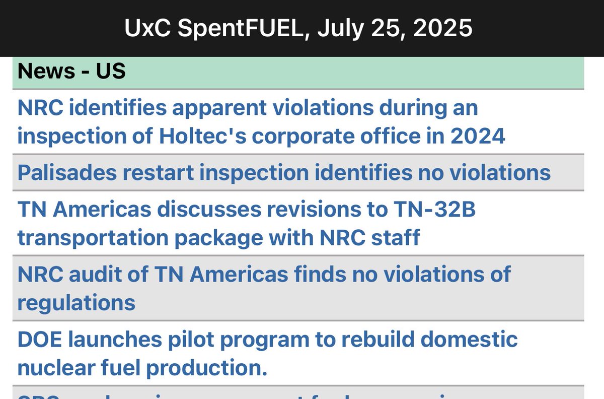 Great to see two news items about the progress and quality of our TN Americas operations highlighted in <a href="/UxC_Nuclear/">UxC</a> SpentFUEL. uxc.com/c/sf/1571 

#SafetyFirst