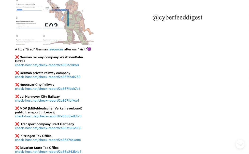 cyberfeeddigest's tweet image. ๐จ #NoName057 Strikes Again: Wave of #DDOS Attacks on #Germany Transport & Tax Infrastructure
The pro-Russian group #NoName057 has allegedly launched coordinated DDoS attacks targeting key ๐ฉ๐ช #German transport & financial systems:
โ WestfalenBahn GmbH
๐โฆ