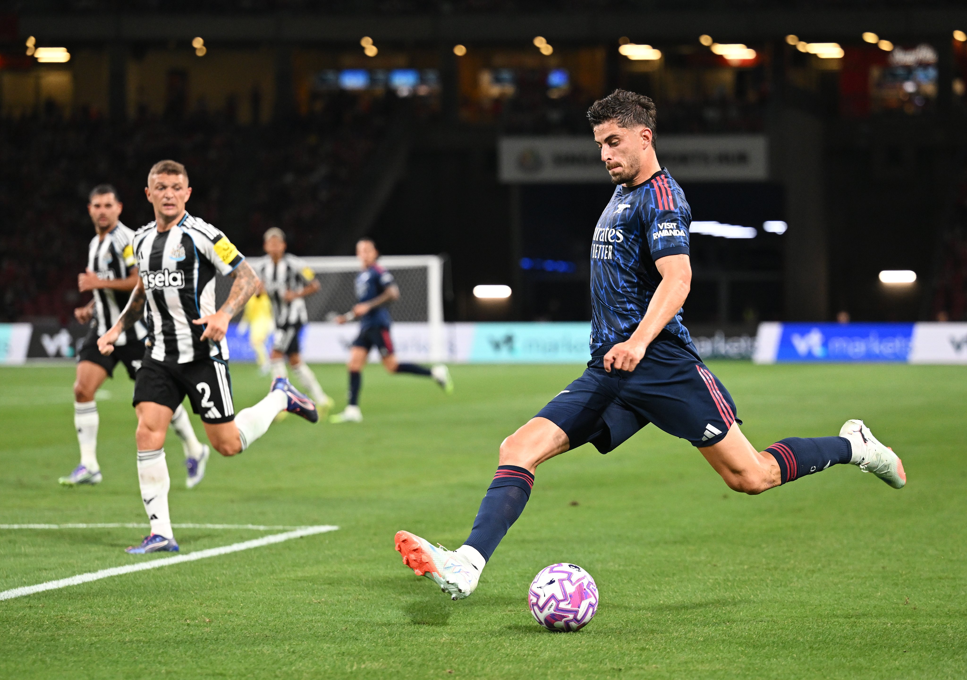 Kai Havertz crossing the ball which leads to Arsenal's second goal