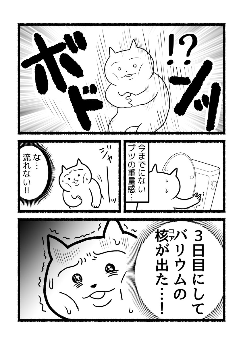 ao144444's tweet image. ねこくんの初バリウム体験記、「後日談」漫画を描きました。※トイレ事情の話なので、お食事中の方や苦手な方は閲覧注意してください💦