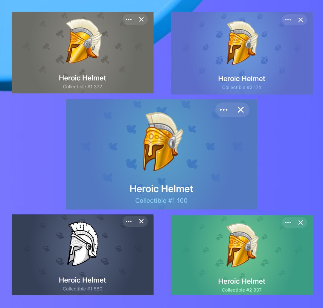 Viktor 🧡 (@s0meone_u_know) on Twitter photo BREAKING: Multi Billionaire & founder of Telegram - Pavel Durov, has bought 5 Heroic Helmet NFT Gifts for a total of 5743 $TON / $19,000 🤯🔥
- #1100 for 3,333 TON
- #1372 for 1,372 TON
- #2174 for 371 TON
- #1880 for 371 TON
- #2907 for 296 TON
It’s probably nothing… 💎👀 BREAKING: Multi Billionaire & founder of Telegram - Pavel Durov, has bought 5 Heroic Helmet NFT Gifts for a total of 5743 $TON / $19,000 🤯🔥
- #1100 for 3,333 TON
- #1372 for 1,372 TON
- #2174 for 371 TON
- #1880 for 371 TON
- #2907 for 296 TON
It’s probably nothing… 💎👀