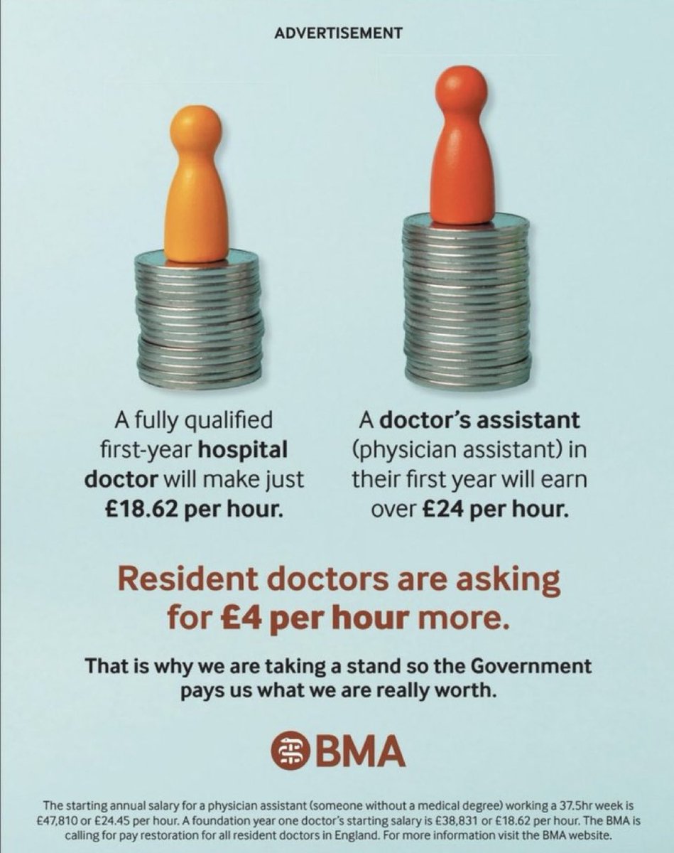 Thousands of newly qualified Drs (FY1s) will be starting  work in the #NHS on Wednesday.

Can <a href="/wesstreeting/">Wes Streeting</a> &amp; Sir Jim Mackey explain directly to these new Drs why they’re worth so much less than newly qualified Physician Assistants?

#PayRestoration
<a href="/BMAResidents/">Resident Doctors</a> <a href="/DHSCgovuk/">Department of Health and Social Care</a>