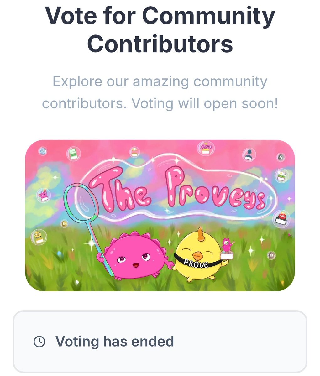 devnizam's tweet image. The @SuccinctLabs Proveys voting is officially over
Hope you voted ?
Say Gprove if all your votes are correct