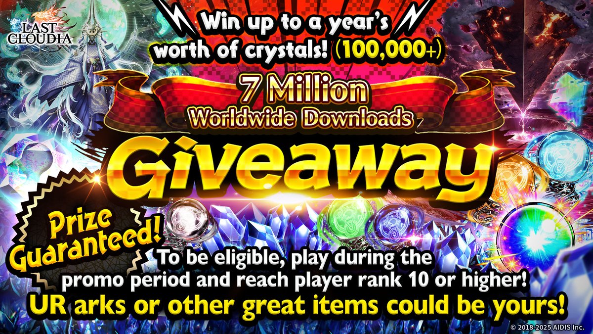 lastcloudiaen's tweet image. #LastCloudia&apos;s 7 Million Worldwide Downloads Giveaway is here!🎁

Eligible players have a chance to win one year’s worth of crystals (100K+) and other amazing rewards! Check in-game notices for more details! 💎👀