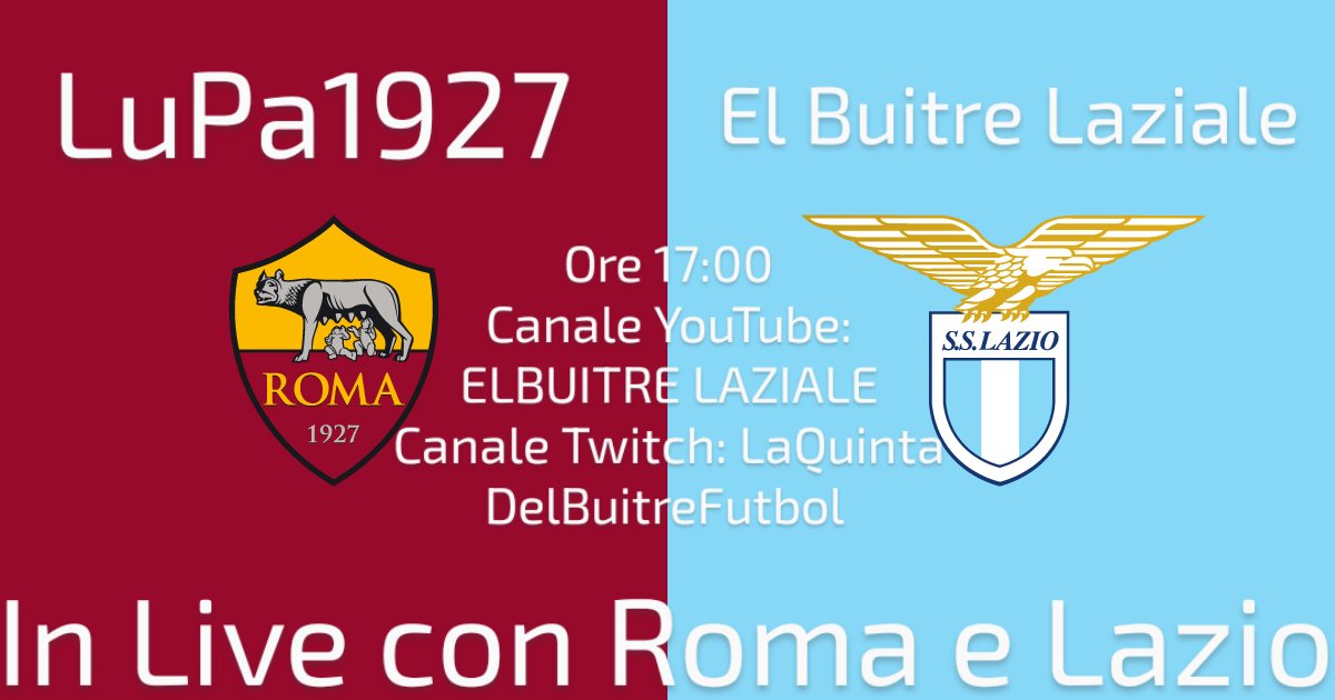 youtube.com/live/4lw9q_KRM…
Buona Domenica a tutti.
Io e LuPa1927 vi aspettiamo alle 17:00 sul canale YouTube EL BUITRE LAZIALE e  quello Twitch LaQuintaDelBuitreFutbol per una Live Domenicale dove parleremo delle due squadre romane.
Magnate, fateve un bagno al mare e ci vediamo dopo