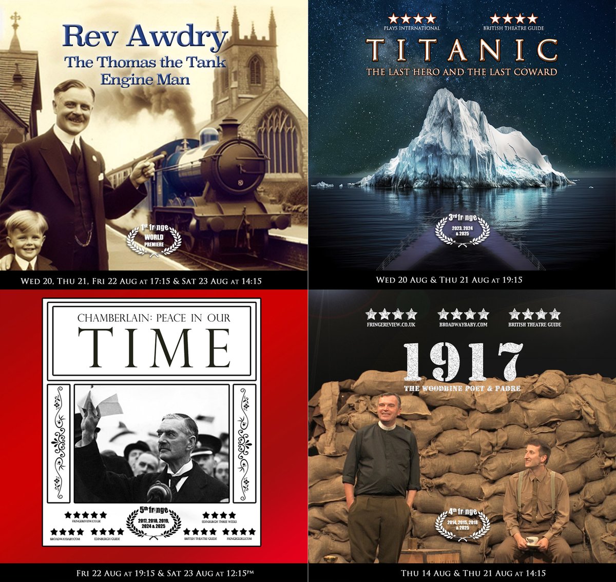 Our programme for week 3 of  <a href="/edfringe/">Edinburgh Festival Fringe</a>  the wonderful <a href="/ppc_edinburgh/">Gorgie & Palmerston Place Church</a>  Edinburgh  Including our new production of Rev Awdry : The Thomas the Tank Engine Man  
searchlighttheatre.org