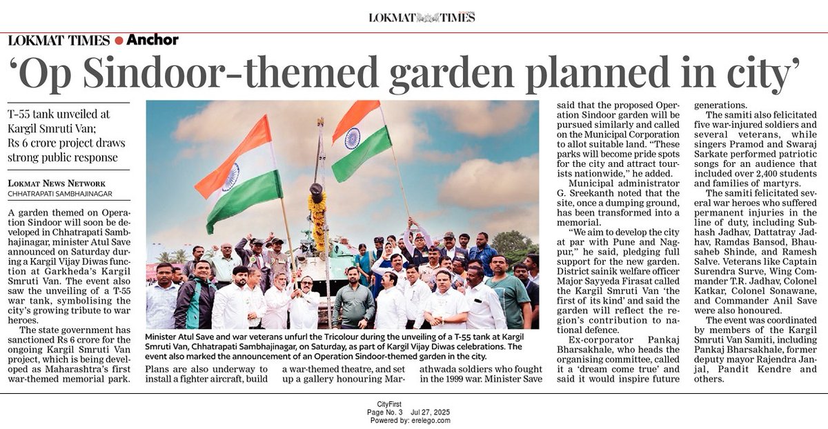 The_CSN_Index's tweet image. Op. SINDOOR theme garden planned at Chhatrapati Sambhajinagar