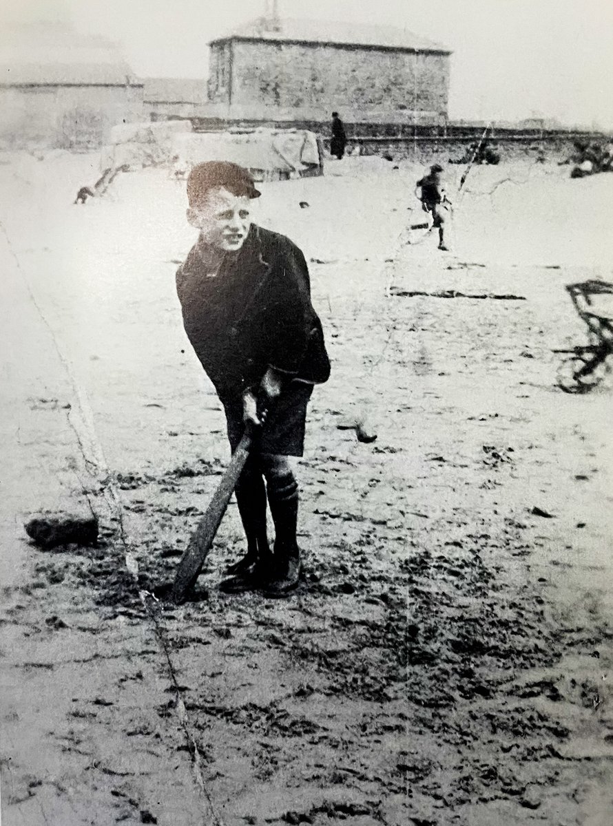 An eight-year-old Len Hutton batting on Blackpool beach