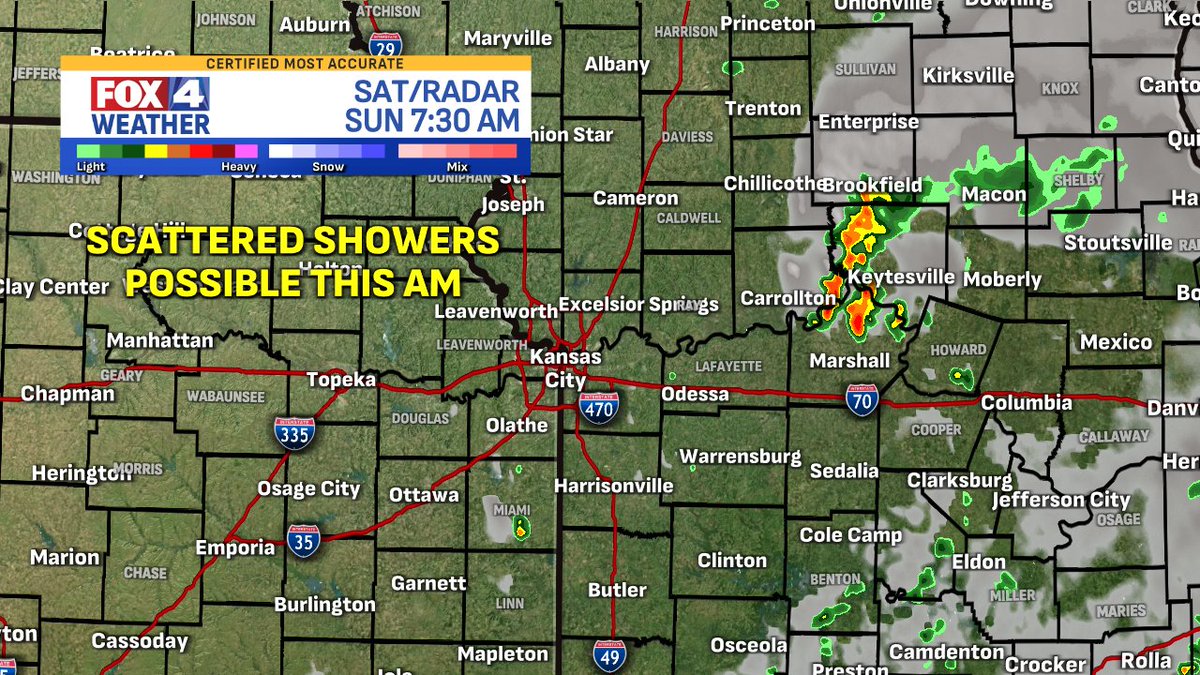 AlexCounteeWX's tweet image. Happy Sunday! Most are dry early on, but I can't rule out isolated to scattered showers before noon around the Metro before we get back to mostly sunny skies and high heat. The 90s are expected again today through Tuesday with a new Heat Advisory! #fox4kc #MOwx #KSwx #KCwx