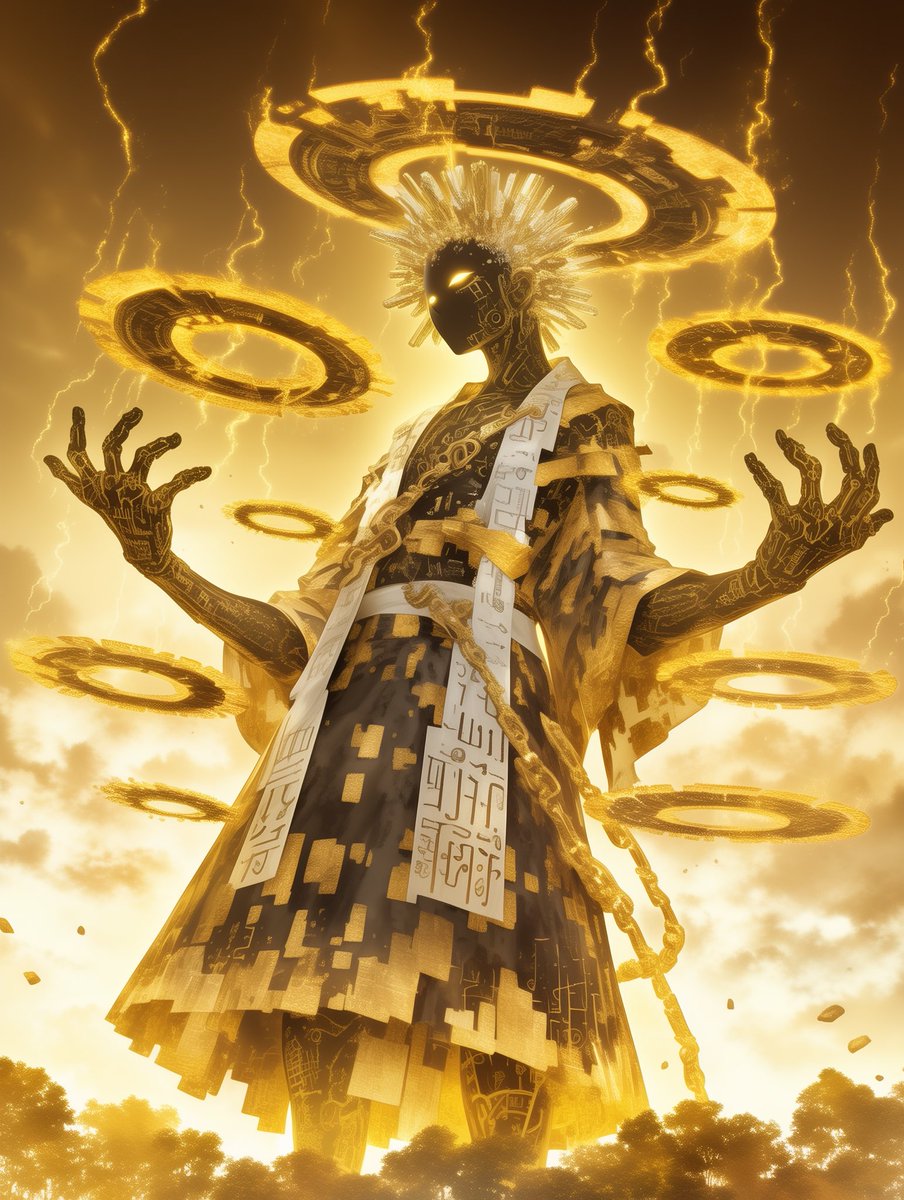 neonoise_aiart's tweet image. ⚡ Auracode Deity
A divine entity of golden circuits and celestial code, radiating judgment through rings of power.
This is an original AI-generated artwork.