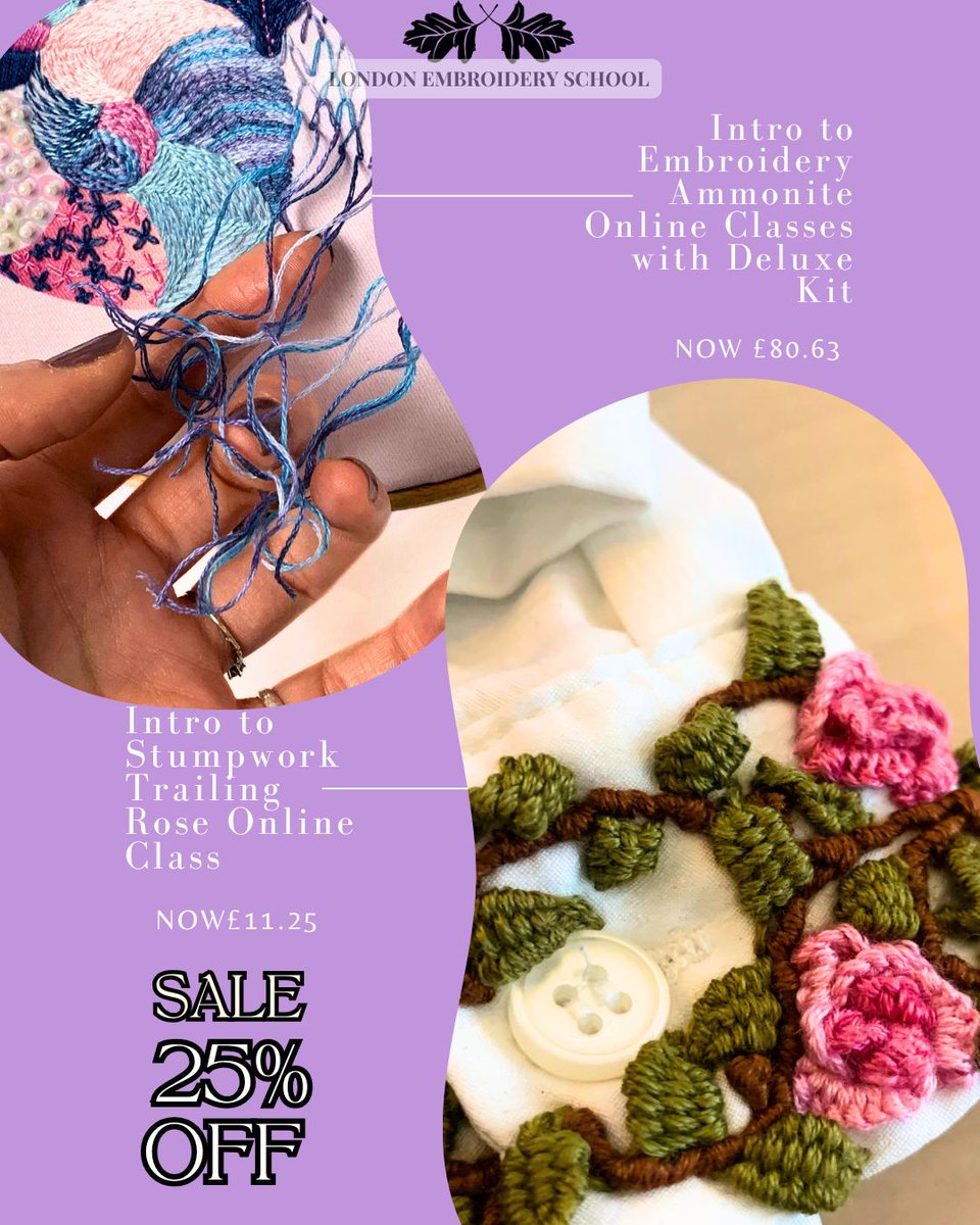 LondonEmbSchool's tweet image. This is our biggest sale of the year!

Use worldembroideryday2025PUB at checkout to have 25% off applied to all relevant items (except gift certificates and douze charity t shirts )
.
.
.
#embroidery #handembroidery #embroiderytools #onlineclasses