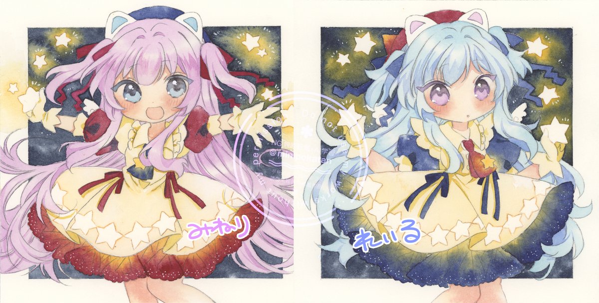 minipokatan's tweet image. ふたごてんしのスターキャット、みねり(姉)&れいる(妹)です!
普段は星の国で星を集めるおしごとをしてますがたまに下界に遊びに行ったりします👼👼
衣装はアレンジして頂いてもお好きな衣装を着せて頂いても何でも大丈夫です♡♡ #うちの子チェンジタイム詳細