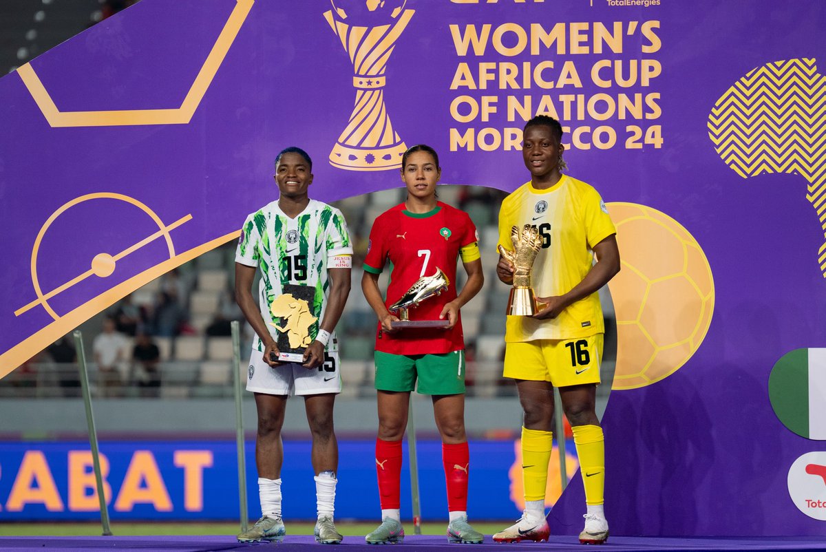 The Queens of #WAFCON24 | A picture of excellence! 👸🇳🇬🇲🇦

What an unforgettable 3weeks of African football 🌍 

The shining lights of Ajibade | Chebbak | Nnadozie recognised.

#54footballx