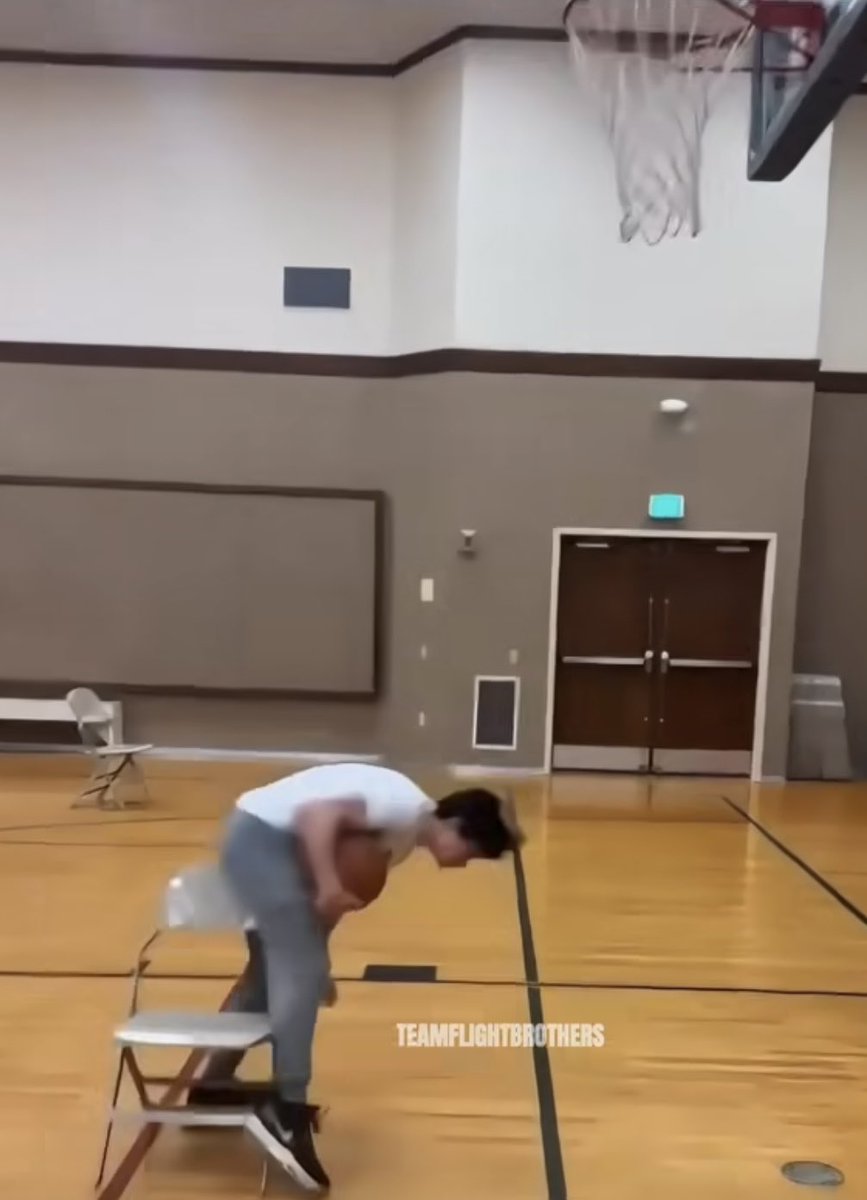 cutigs1's tweet image. He thought he was going to jump on the chair to give him the lift he needed to dunk.  Instead he missed the dunk, held on to his balls and landed on the chair! Sadly this moment was when his life peaked.  White boys belong behind the three point line.
