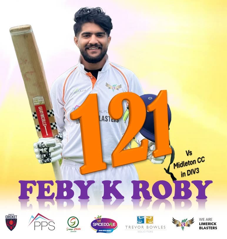 🚨Milestone Unlocked🚨
Highest individual score for Blasters ✅
Elite Century Club of Blasters ✅

Congratulations, Feby! 👏
What a phenomenal innings against Midleton CC!
💯 Scored a brilliant 1️⃣2️⃣1️⃣ runs off just 94 balls, including 11x4️⃣ &amp; 4x6️⃣ 🔥

#wearelimerickblasters