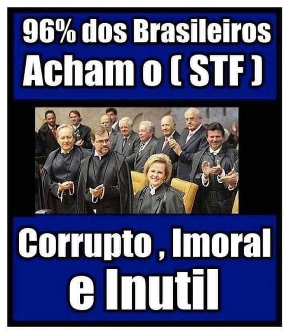 VOCÊS NÃO CALARÃO AS VOZES DE 213 MILHOES DE PEQUENOS TIRANOS.

REAJA BRASIL
NOSSA BANDEIRA NUNCA SERÁ VERMELHA
FORA MORAES
FORA LULA
FORA TIRANOS DE TOGA
BOLSONARO LIVRE
FREE FILIPE
ANISTIA AMPLA GERAL E IRRESTRITA
SOLTEM O DANIEL SILVEIRA