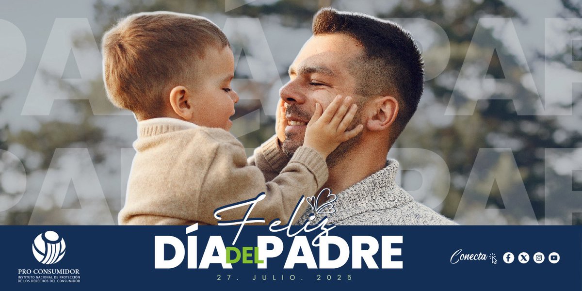 En este Día del Padre, en Pro Consumidor celebramos a quienes, con amor, compromiso y ejemplo, guían con firmeza el camino de sus hijos.
Gracias por ser un pilar fundamental en la familia y en la sociedad.

¡Feliz Día del Padre! 💙
#DíaDelPadre #ProConsumidorRD