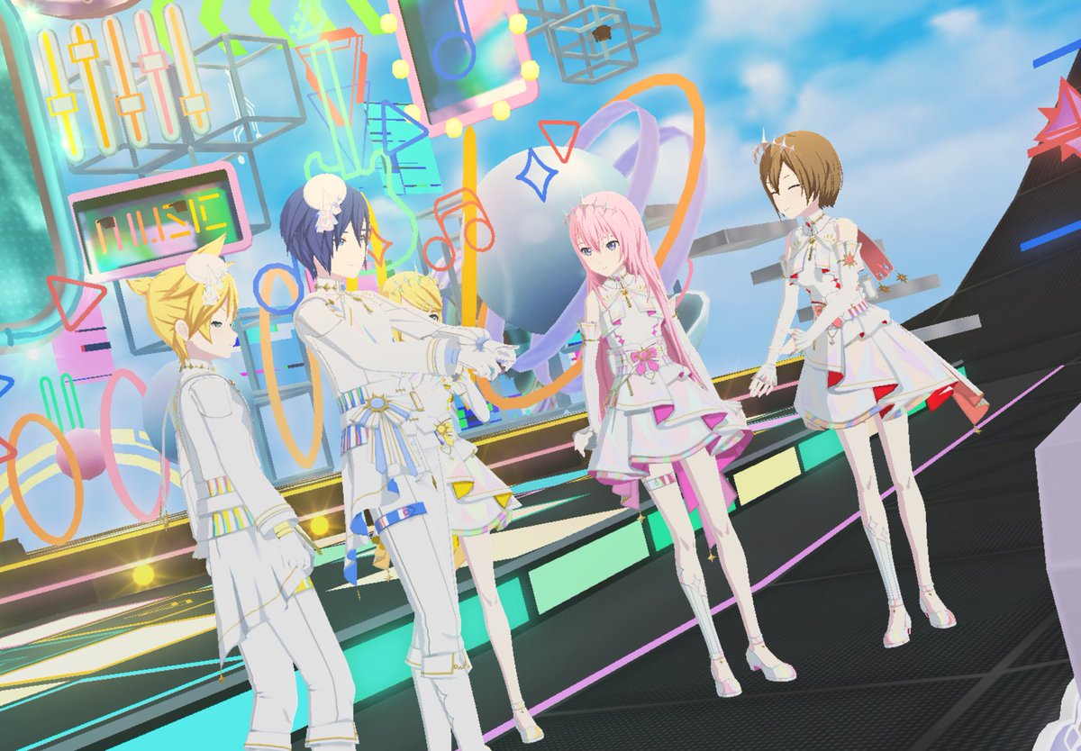 鏡音レン ,鏡音リン ,カイト(ボーカロイド) ,巡音ルカ ,メイコ(VOCALOID) 「また横でかわいいことやってる子達 リンが「手で大きいハート作って!」てリクエスト」|にゃん🍨のイラスト