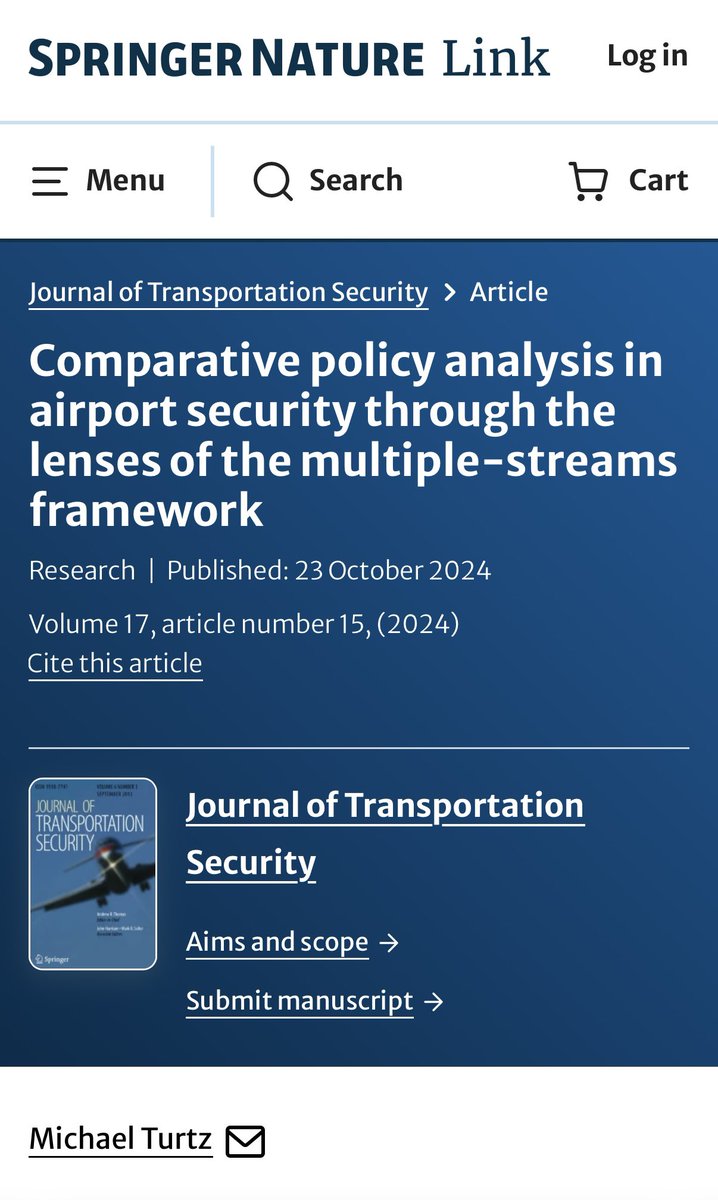 MTurtz's tweet photo. I wrote about the public policy expansion of the TSA Screening Partnership Program in the Journal of Transportation Security @SpringerNature - https://t.co/9kPNVEvpKA https://t.co/wgJ1EDFaka