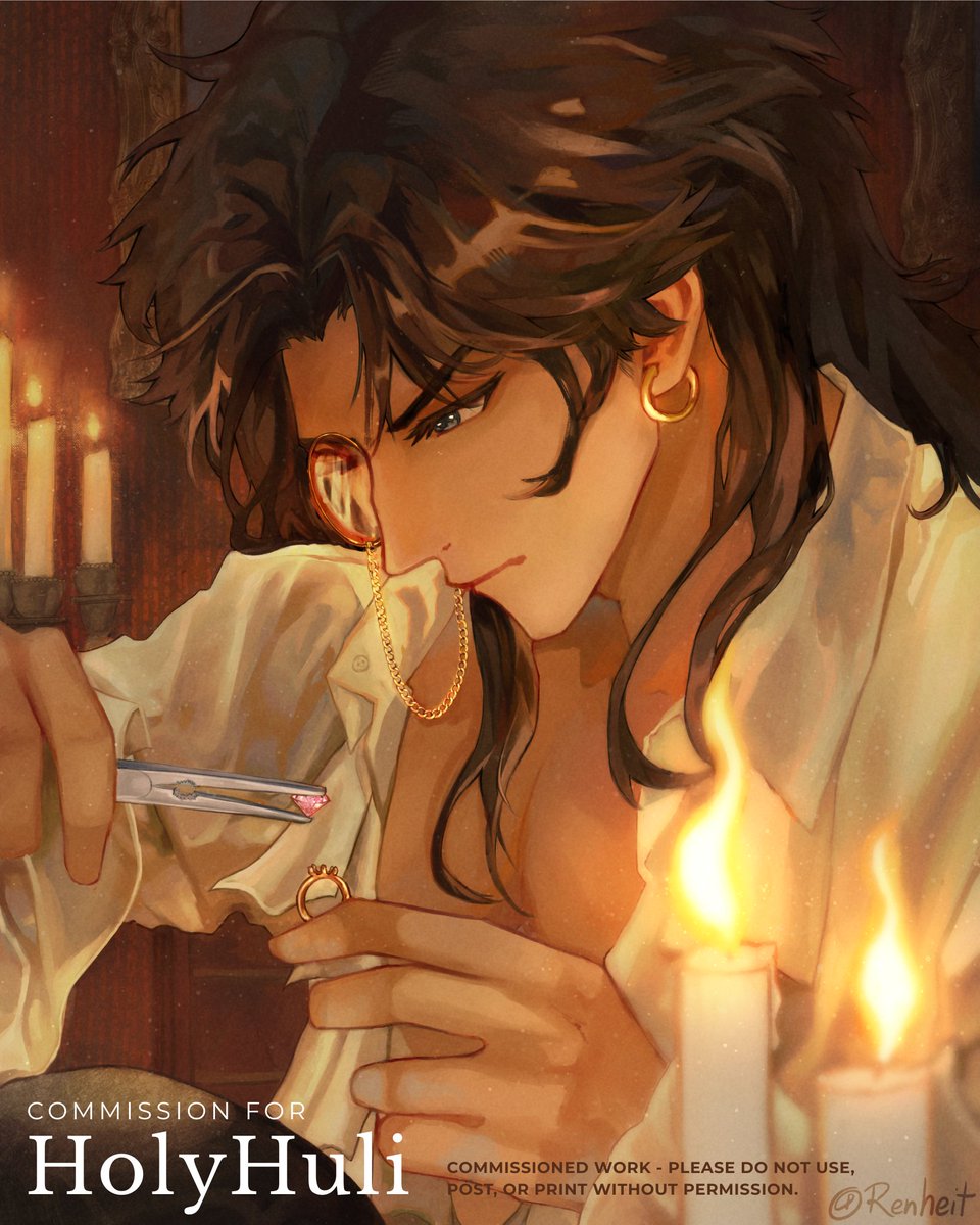 Renheit_'s tweet image. Had so much fun with this piece: warm tones, calm vibes, and the story of him crafting a ring for his loved one!🥺❤️
Huge thanks to @HolyHuli for commissioning me and letting me draw this handsome man! ❤️
#Commission #illustration