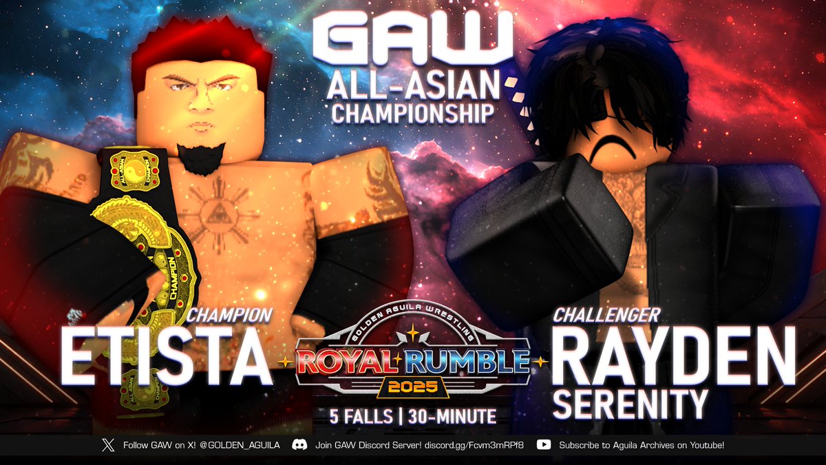 Rayden has tried and tried to win gold for years. This is his third year chasing the All-Asian Title he’s always dreamed of and he earned this shot by winning the tournament. Will Rayden finally achieve his dream, or will Etista sweep him aside?

#GAWRoyalRumble