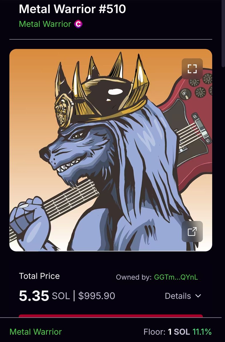 AlexSaulean's tweet image. #FLOOR ON @MetalWarriorOFL 

#NFTS ARE NOW 1 #SOLANA 🔥

THE TIME TO SCOOP IS NOW.

SOME SUPWR GRAILS ARE UP!

CAN'T BELIEVE SOMEONE IS LETTING THIS GO FOR ONLY 5 $SOL, THIS MAY BE A BIG MISTAKE