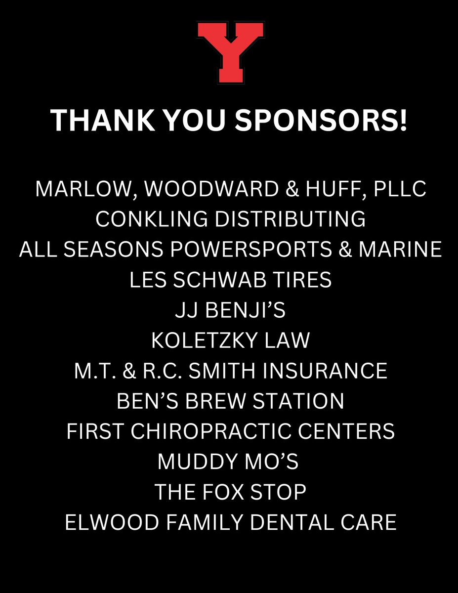 YBABaseball's tweet image. ‼️16U CHAMPIONSHIP SUNDAY‼️
It is championship Sunday at Riverside Field starts with semifinal #1 at 8:30am with Mitchell taking on Pierre. The Yankton Blacksox will take on Dakota Valley in semifinal #2 right after!
Thank you to our final 16U tournament sponsors!