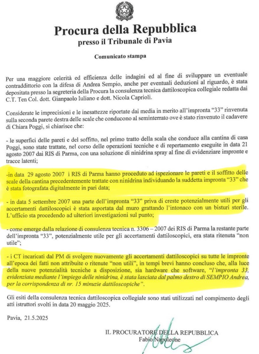 CarlottaBarbi's tweet image. VORREI SUGGERIRE A CHI È INTERESSATO ALLA VERITÀ SUL CASO #GARLASCO DI TENERE SEMPRE A MENTE QUANTO SCRITTO IL 21.05.2025 NEL COMUNICATO STAMPA DELLA PROCURA DI PAVIA A FIRMA DEL PROCURATORE DELLA REPUBBLICA FABIO #NAPOLEONE 

NOTA PERSONALE: Ognuno è libero di pensare ciò che…