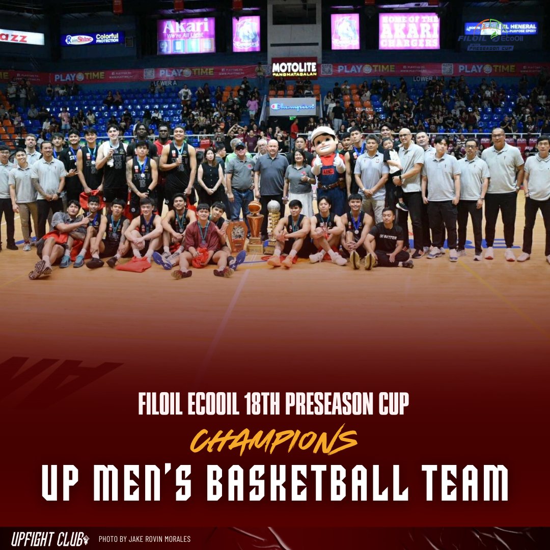 UP Fight Club (@upmaroonclub) on Twitter photo HISTORY MADE! πππ
The UP Men's Basketball Team clinches their historic third consecutive title in the Filoil EcoOil Preseason Cup, earning the prized ECJ Perpetual Trophy! 
#UPFightπβ€οΈβπ»
#Filoil2025 HISTORY MADE! πππ
The UP Men's Basketball Team clinches their historic third consecutive title in the Filoil EcoOil Preseason Cup, earning the prized ECJ Perpetual Trophy! 
#UPFightπβ€οΈβπ»
#Filoil2025