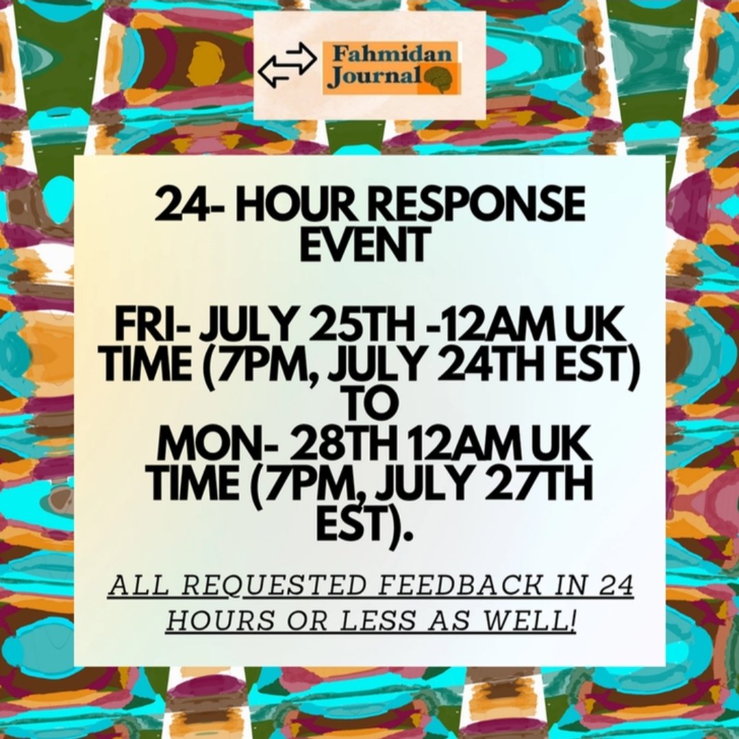 fahmidanjournal's tweet image. 🚨 Closing late tonight!
Writers—Ready for Instant Gratification?
We’re reading round-the-clock from July 25 to July 28 (UK time) and sending responses within 24 hours.
Don't miss the chance to get eyes on your work—fast.
🚀 Submit now: fahmidanjournal.submittable.com/submit