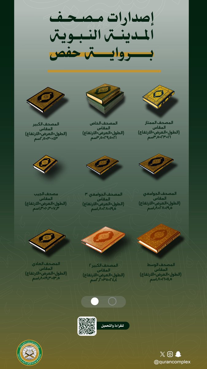 qurancomplex's tweet image. مجمع الملك فهد لطباعة المصحف الشريف يوفر إصدارات مصحف المدينة النبوية برواية حفص بمختلف الأحجام عبر الموقع الإلكتروني للمجمع لتمكين القراء من تحميل المصحف بصيغ رقمية موثوقة.
للتحميل اضغط على الرابط التالي :
qurancomplex.gov.sa/isdarat-hafs/
#مجمع_الملك_فهد_لطباعة_المصحف_الشريف