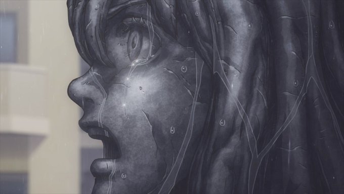 このあたりのアニメの石化表現、背景画というよりセル画なのに「テクスチャ貼っただけです」感がなくて素材感が出ててすごいよね 