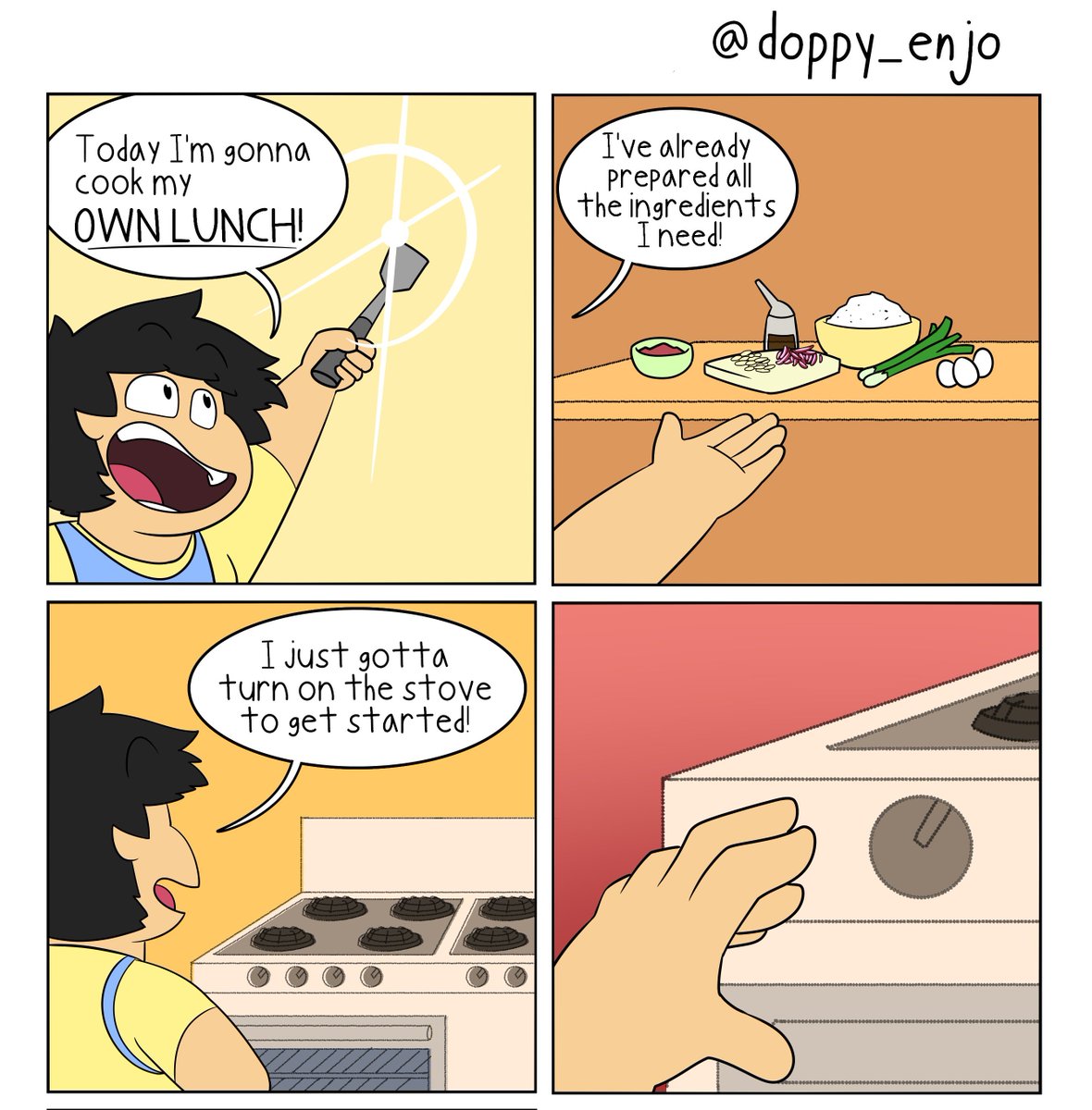 doppy_enjo's tweet image. Been thinking a lot about cooking lately, so I'm reposting this old comic strip of mine