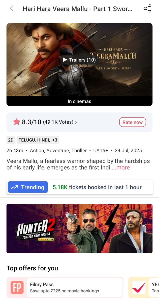 RC_Review_'s tweet image. #HariHaraVeeeraMallu  - 5.18 K Tickets Booked in Last hour 🤝