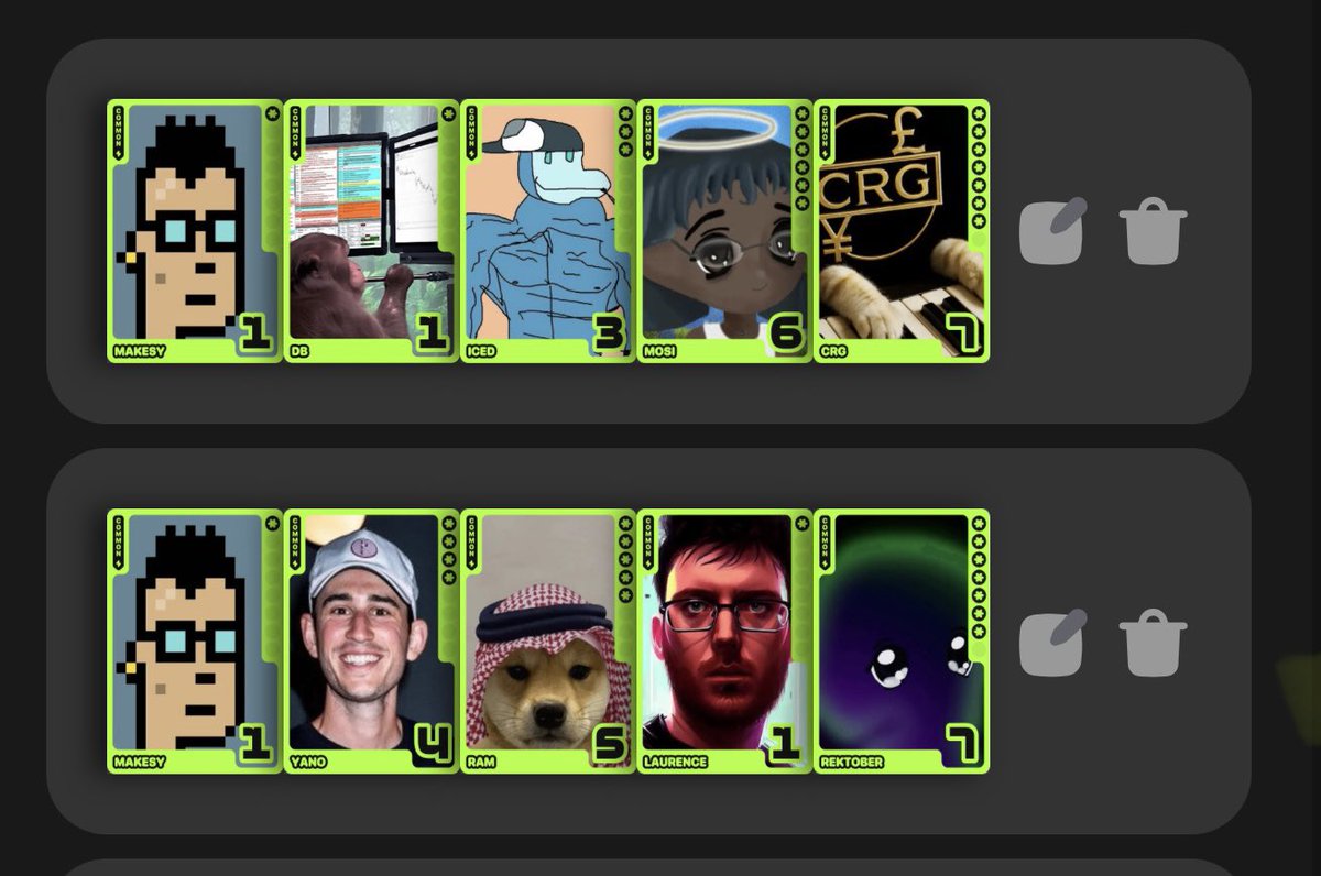 rocketinspirit's tweet image. gm!

Another @fantasy_top_ tourney to prep for, atm I&apos;ve locked in what should hopefully be my best bronze decks. 

Maybe if I submit only these the worst one will be my best and I&apos;ll rank decent 😂

Not sure if I should switch @MacroCRG with @rektober ...