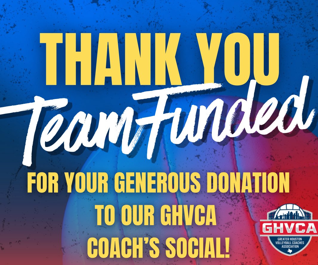 We would like to continue our shout outs by giving another huge THANK YOU to TeamFunded for donating to our Social! Join us on Aug. 2nd at our VB Social for all our Houston-Area VB Coaches! Come relax, mingle, network, vent 😅, collaborate, sip, &amp; laugh! See you there!