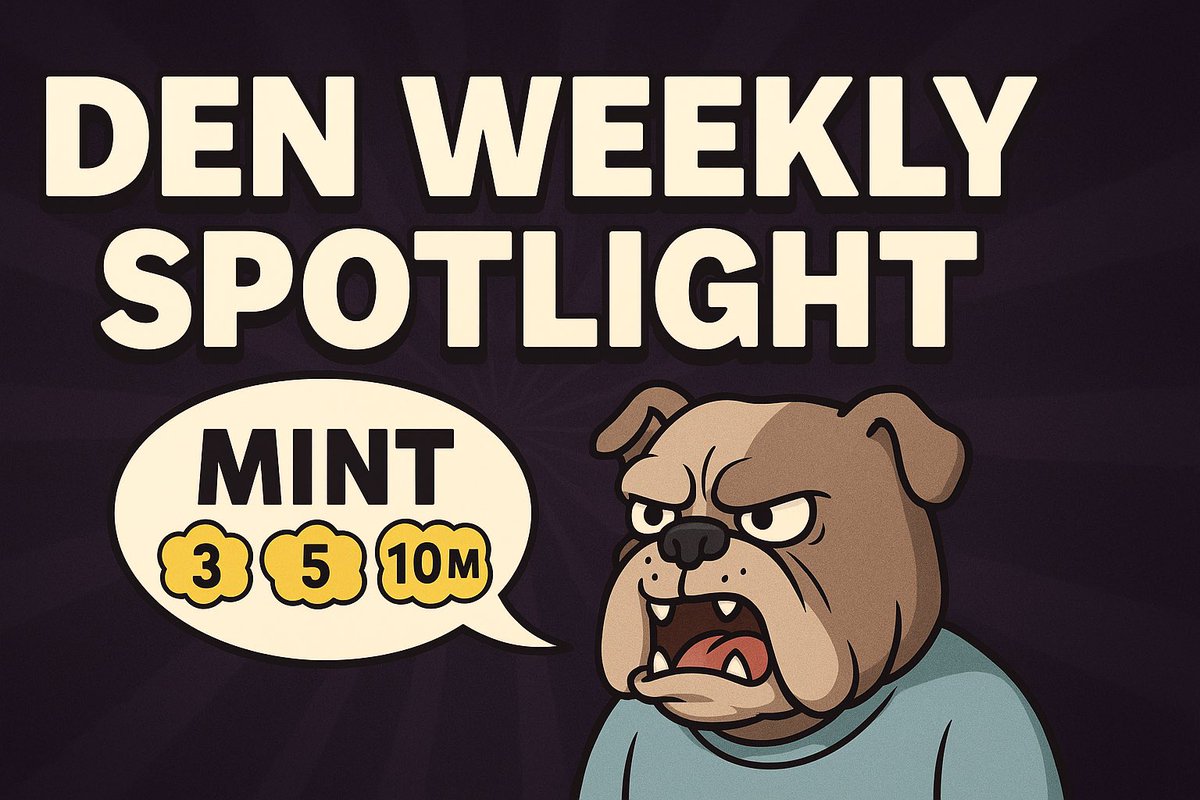 🎯 DEN WEEKLY SPOTLIGHT 🔥

Support the mint, earn rewards, and step into the spotlight.

Mint 3+ DEN NFTs this week to unlock:
👑 @Weekly First Minters role

🎟️ This role = Entry into the Sunday Big Raffle
💰 APE, NFTs &amp; more
📈 Holding any DEN NFT boosts your odds!

Like &amp; RT!