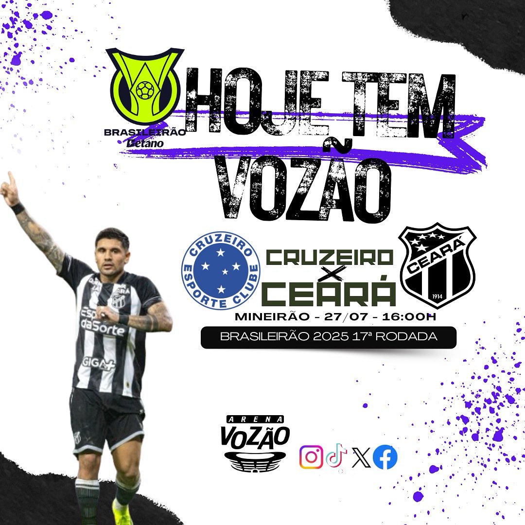 arenavozao's tweet image. Cruzeiro e Ceará se enfrentam hoje, às 16h (de Brasília), no Mineirão, em Belo Horizonte, pela 17ª rodada do Campeonato Brasileiro.

#CearaSc #Brasileirao #ArenaVozao